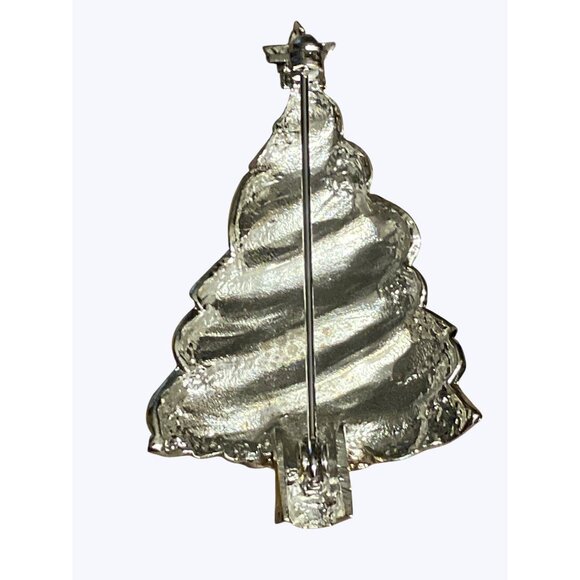 Christmas Tree Brooch Pin With Star Accent Vintage Holiday Jewelry - Picture 3 of 7